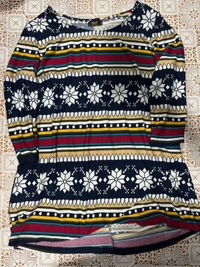 R&B Collection 3XL Fair Isle Snowflake Tunic Top Navy Multicolor